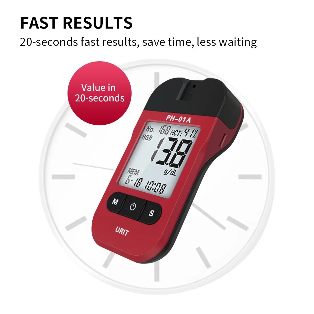 Urit Portable Medical Haemoglobin Analyser with 50 pieces of Haemoglobin Test Strips Haemoglobin Tester for Home Use