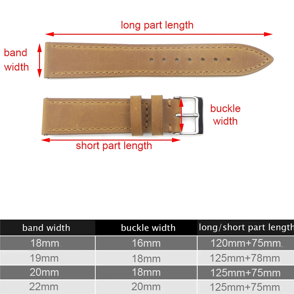 Crazy Horse Cowhide Leather Watch Strap 18mm 19mm 20mm 22mm Watchband Quick Release Vintage Watch Band Wristband Belt