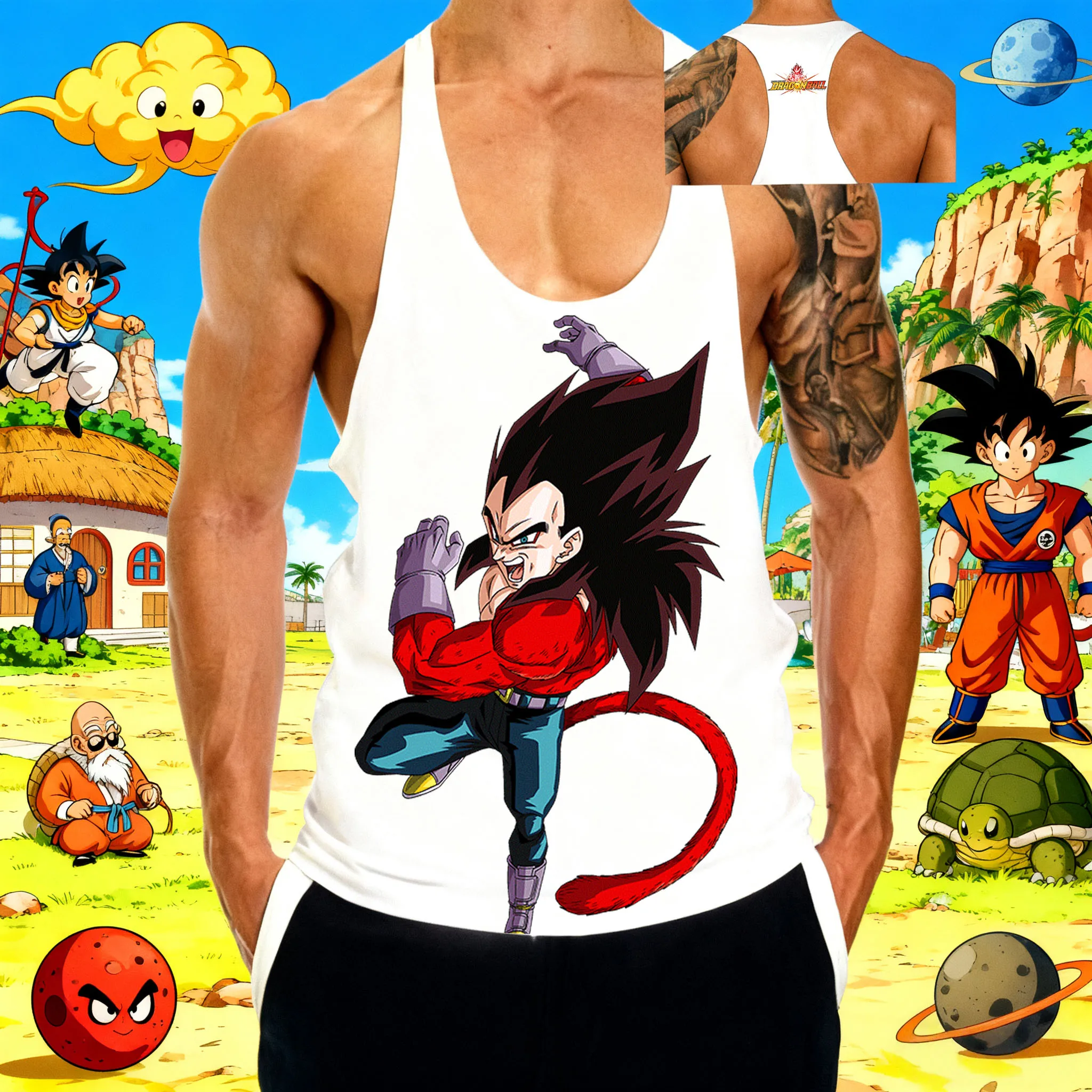 

Popular Anime Dragon Ball Wukong Element Pattern Printing 2025Summer New Hot Selling Men's Gym Sports Cotton Sleeveless Tank Top