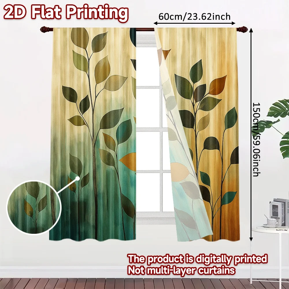 2D flat printing 2pcs Drapes Autumn Foliage Silhouette Digital Printed Polyester Drapes Family Party Use for Home & Party