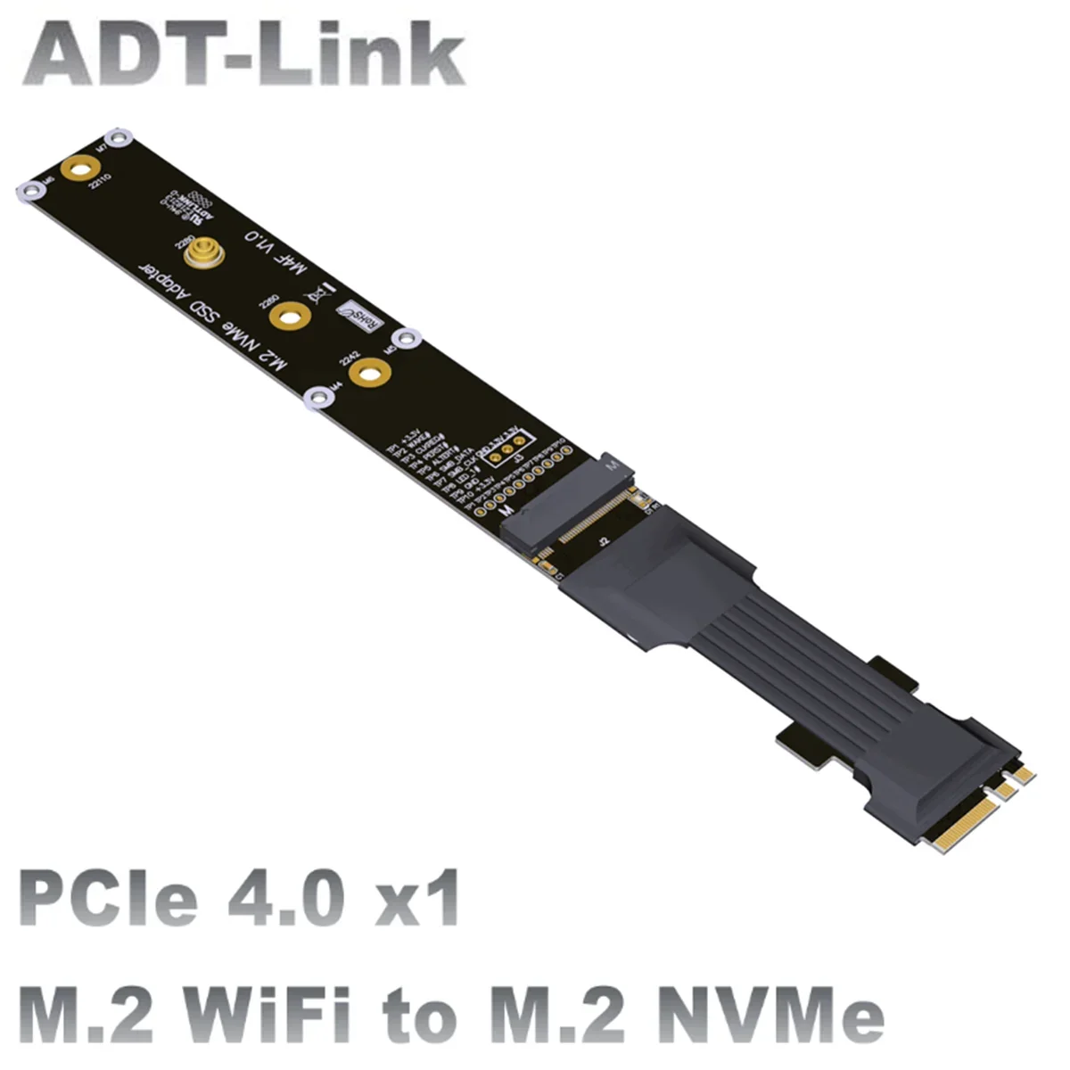 ADT Mainboard M.2 WiFi Key A.E Slot To M.2 NVMe Key M Network Solid State Drive SSD Extender Cord PCIe 4.0 X1 Riser Card Adapter