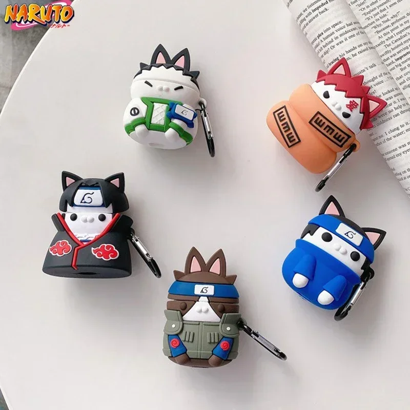 Anime Naruto 3D Cute Cat Itachi Sasuke Airpods 1 2 Pro 2 with Carabiner Soft Silica Figures Earphone Protector Case Gifts Toys