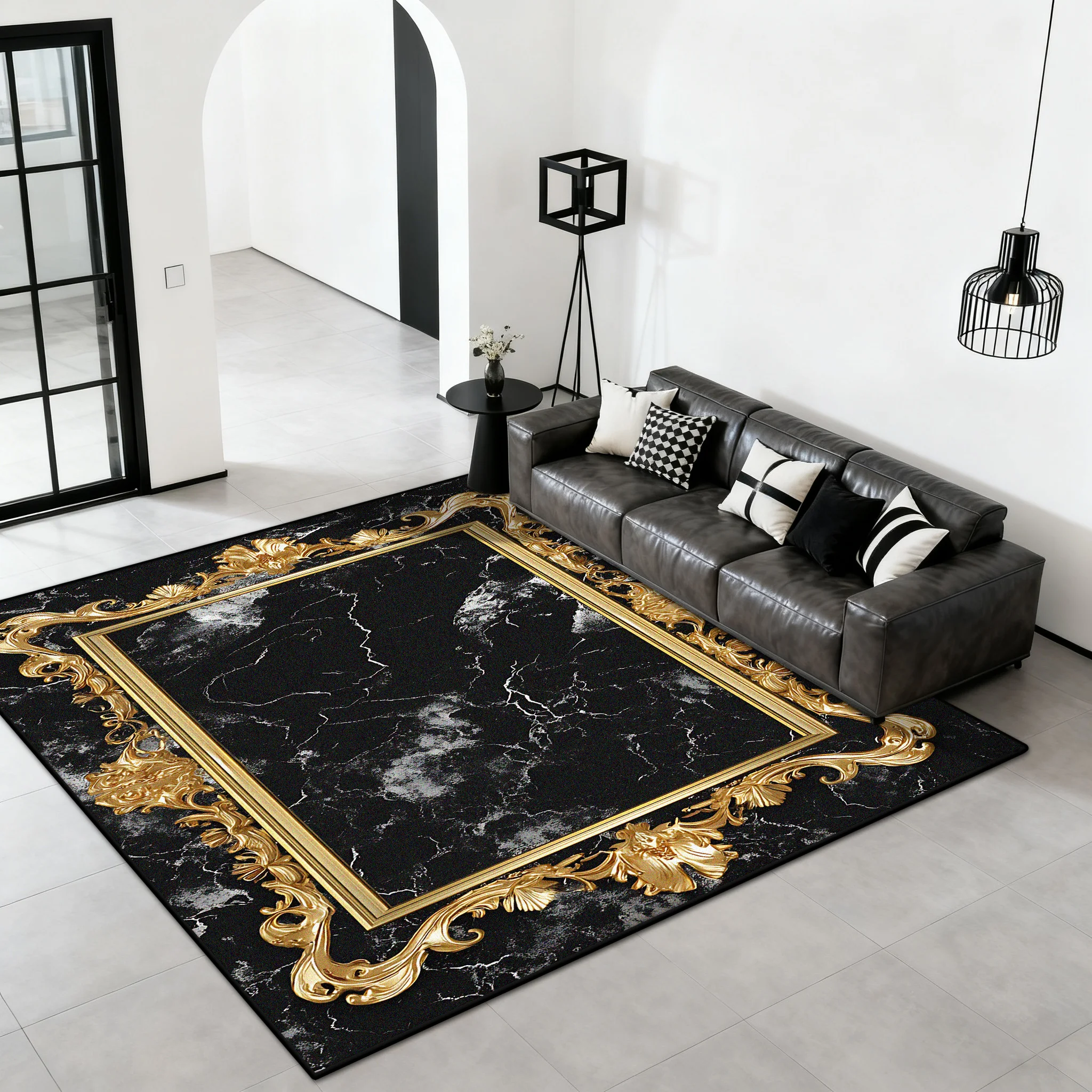 Black Golden Luxury Living Room Carpet Minimalism Decoration Sofa Coffee Tables Large Rugs Bedroom Cloakroom Soft Foot Mat Ковер