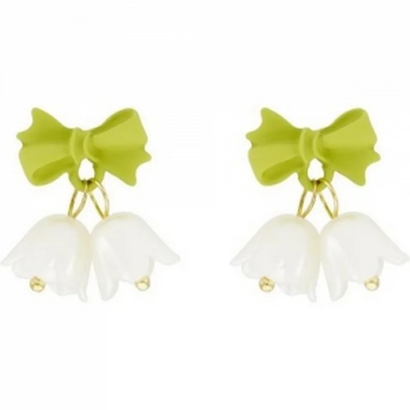 Punk Girl 925 Silver Needle Earrings Korean Edition Bell Orchid Tulip Flower Gentle Bow Knot Forest Style Girl Style Earrings