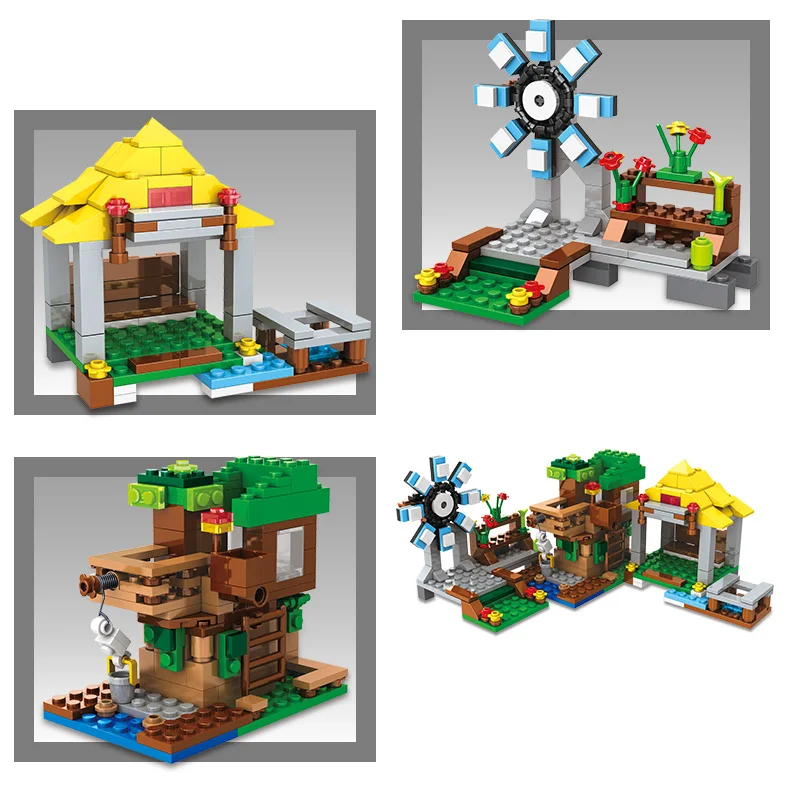 Bloc de construction de dessin animé, maisons d'arbres de Village, moulins à vent, jouet éducatif pour enfants, cadeau