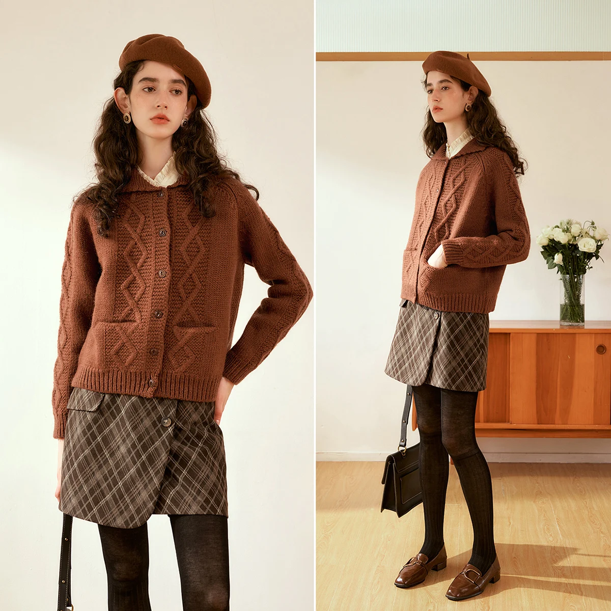 OLrain Cable Knit Cardigan for Woman 2025 Autumn New in Casual Turn-down Collar Sweaters Solid Soft Ladies Clothes E56QM93989