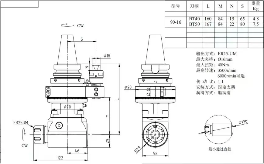 BT40-90 Degree Angle Head, Right Angle Milling Head with Side Milling Shank