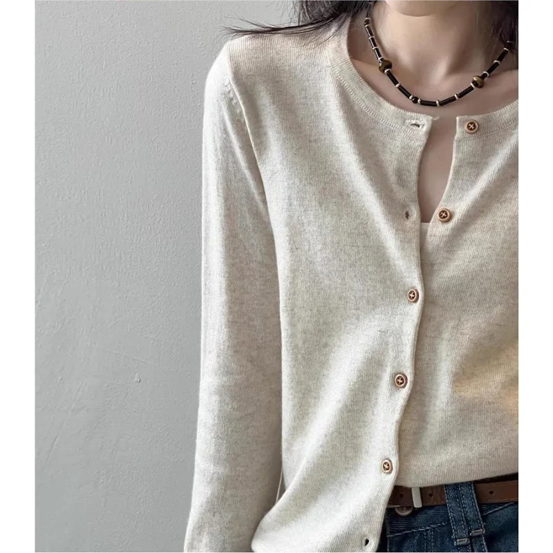 Women Base Layer 2026 Spring Autumn New Striped Knitting Cardigan Women Long Sleeve Design Casual Loose Outerwear Sweater Tops