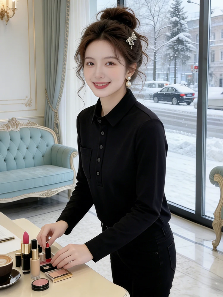 

Ele Pure Cotton Long Sve T-irt Women's Faion Slim Fit Butt Covering Top Korean Sle Commute Wind Spring New Arrival