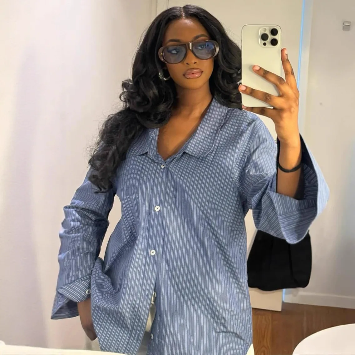 

Blouses Women Shirt Turn Down Collar Full Sleeve Tops Striped Y2k Streetwear Elegant Splice Shirts Casual Loose Spring 2026