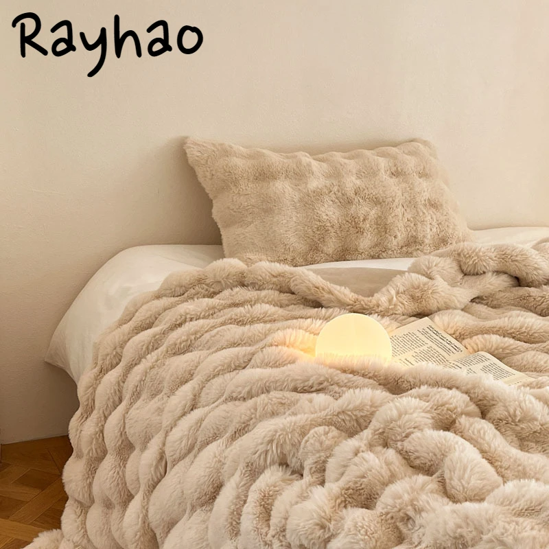 2024 Bubble Plush Pillowcase Explosive Soft and Warm INS Blanket for Bed Office Anti-rabbit Fur Double-sided Thick Winter Quilt