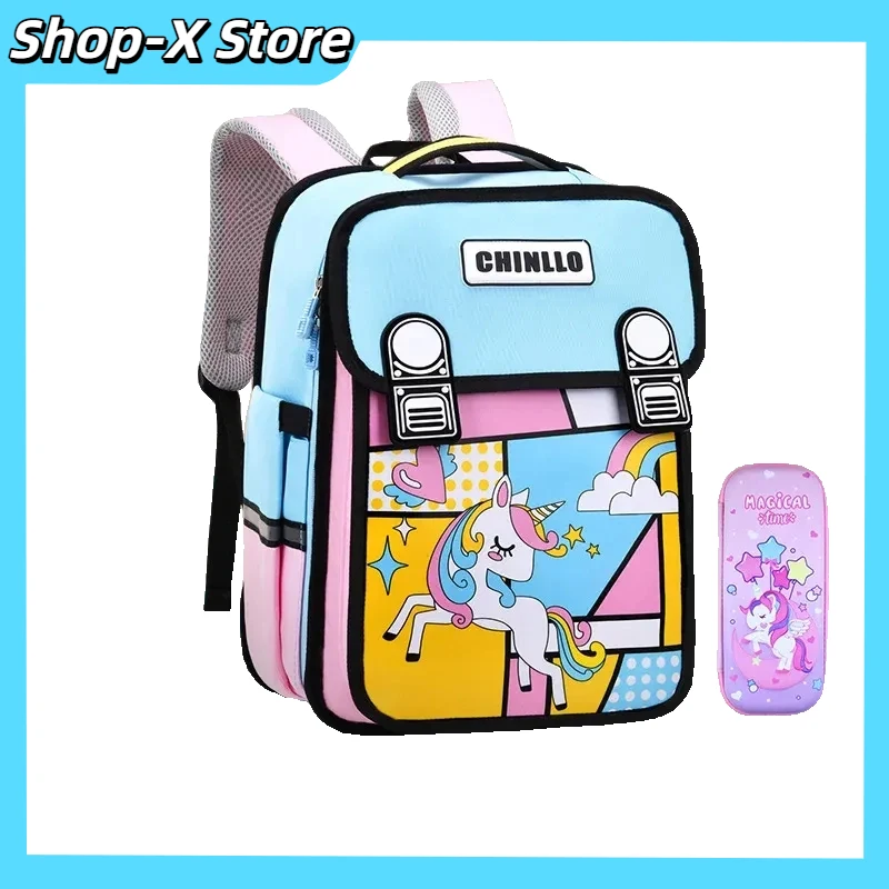 Leuke schoolrugzak voor kinderen met cartoonprint, waterdichte lichtgewicht ergonomische boekentas voor basisschoolmeisjes jongens (klasse 1-6)