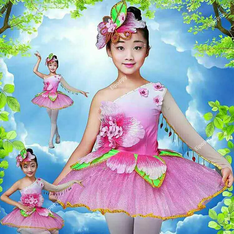 

Pink Childrens fancy dress modern salsa Sequins dancing dress of girl kids dance dress for girls competition dance costume wear