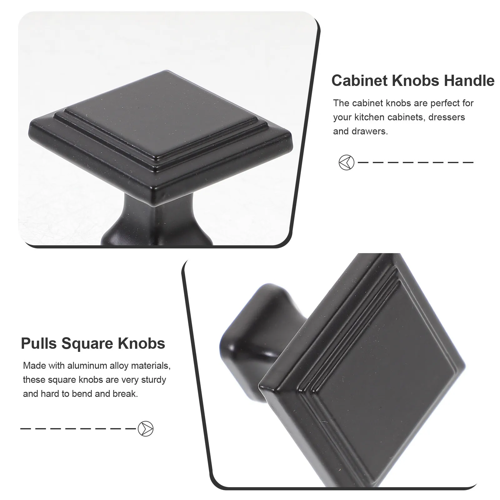 6Pcs Aluminum Alloy Matte Black Square Cabinet Knobs for Kitchen Cabinets Drawers Dressers Modern Cabinet Hardware Upgrade