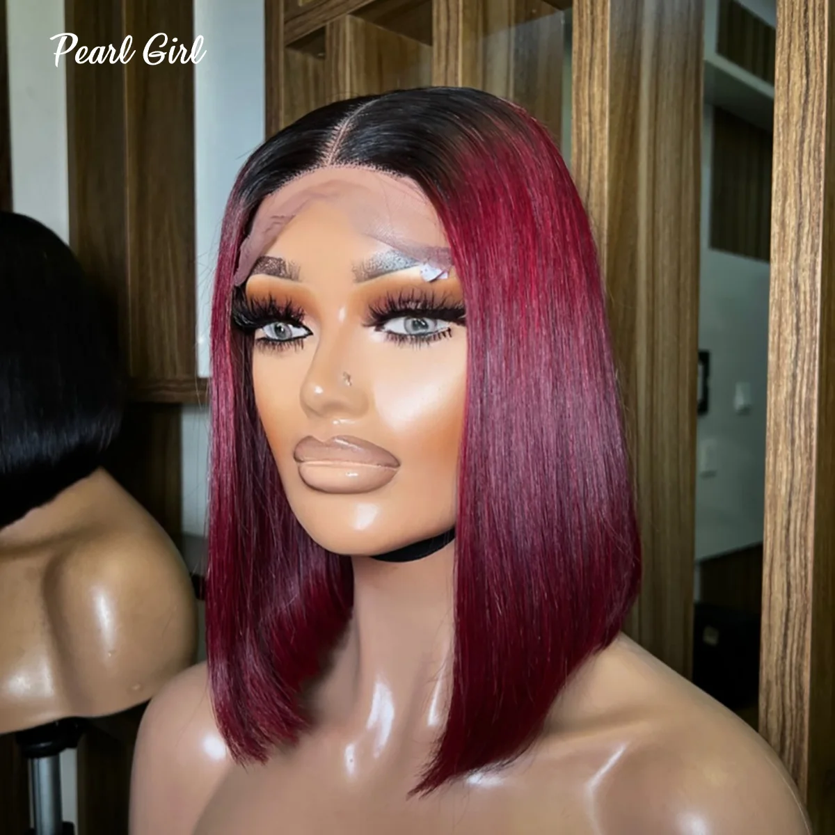 Super Double Drawn Vietnamese Bone Straight 10 Inches Bob Wig 4x4 Closure Wine Color with Dark Roots Human Hair Colored Bob Wigs