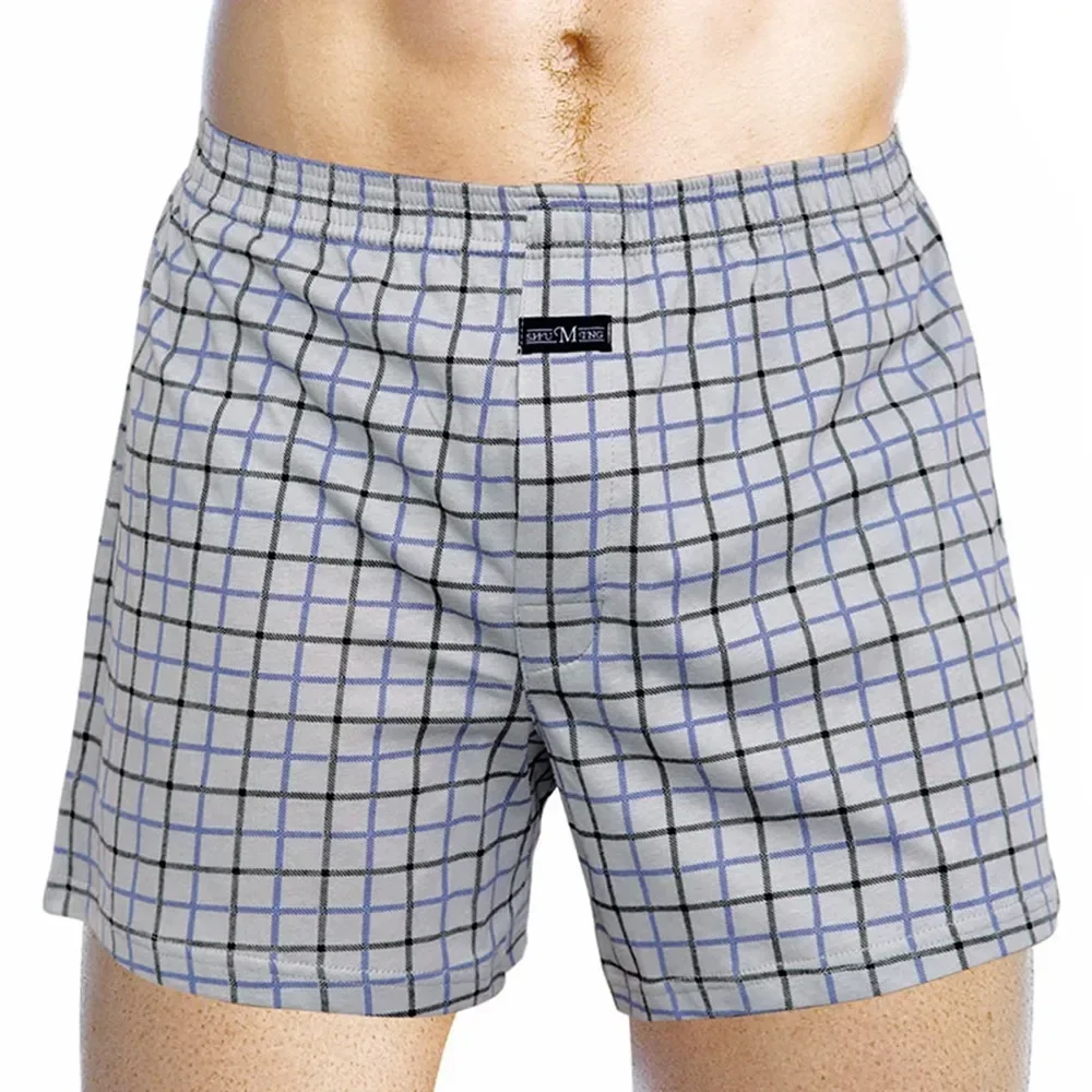 1pc Men\'s Casual Plaids Shorts Elastic Waist Cotton Loose Homewear Lingerie Underwear Panties For Man