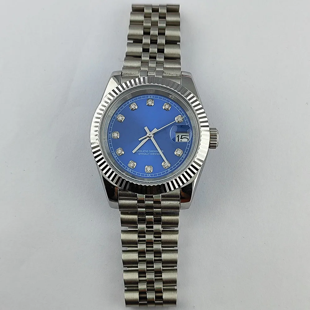 NH35-Uhr S-Zifferblatt 36 mm/39 mm NH35-Zifferblatt, geeignet für NH35 NH36-Uhrwerk, Saphirglas, eingelegtes Diamant-Zifferblatt für Herren