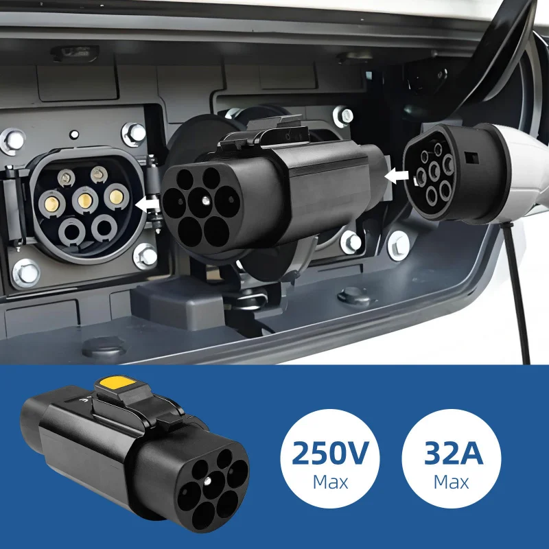 New 32A 22KW EV Charger Adapter Anti-Drop Type 2 to GBT Plug for Chinese Standard Electric Cars