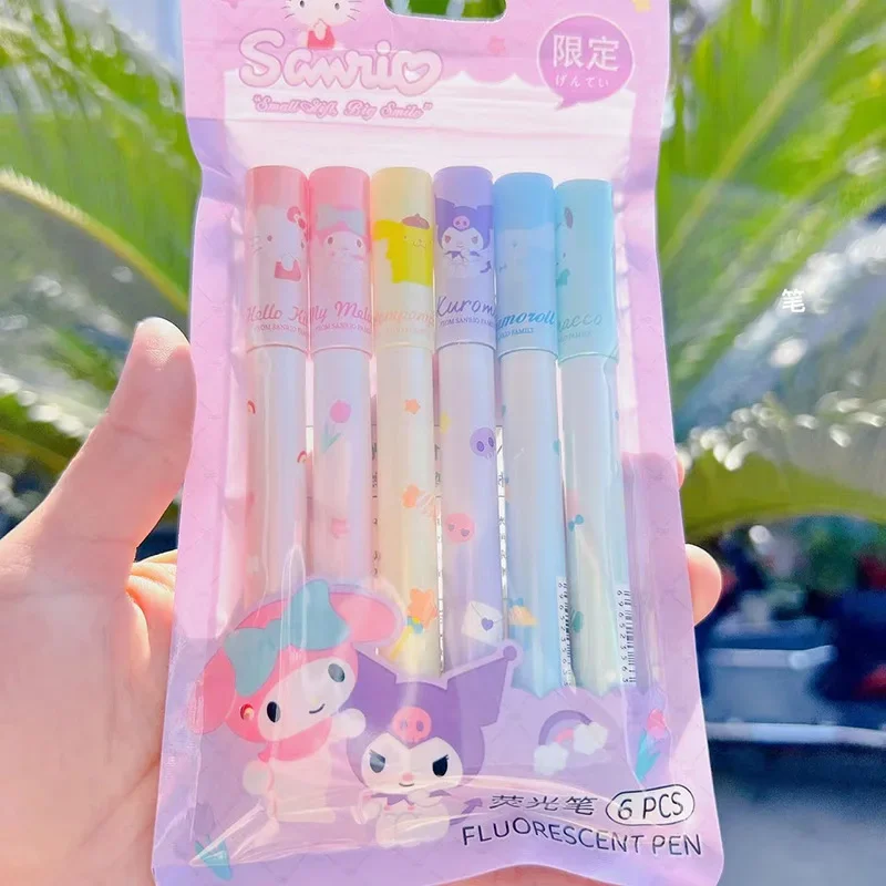 Kawaii Sanrio Anime Highlighter Hello Kitty Sweet Light Color Marker Pen Color Marker Pen Student with Painting Graffiti Pen Set