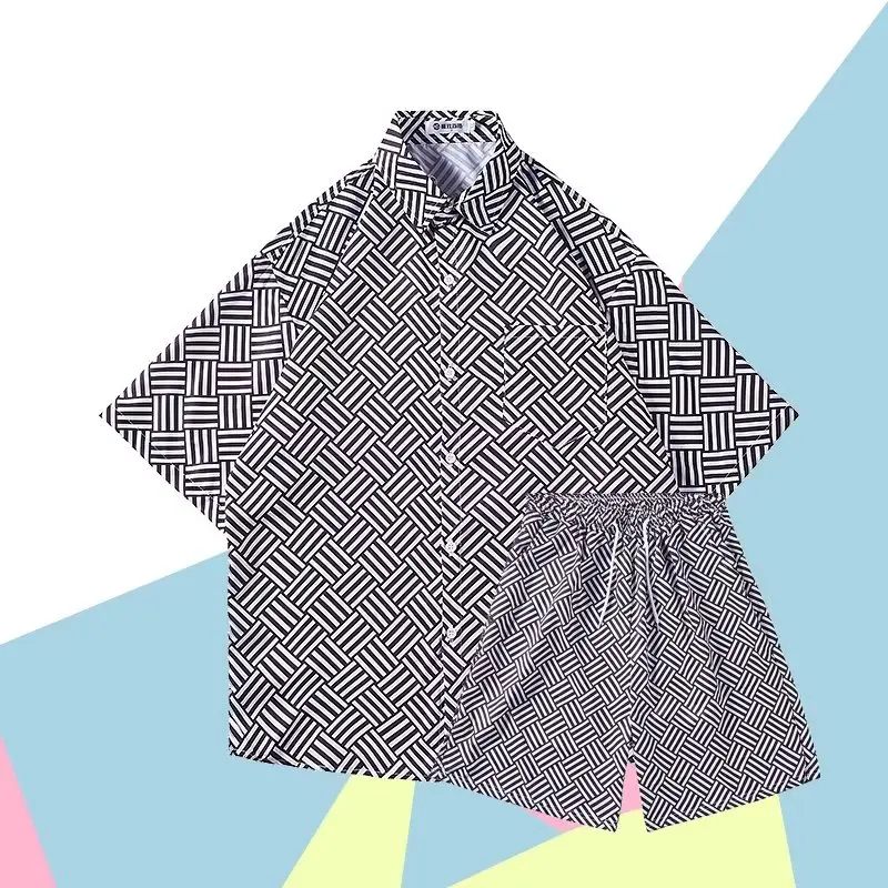 

Harajuku's new casual fashion suit with five quarter sleeves and five quarter pants, trendy and versatile, summer artistic shirt