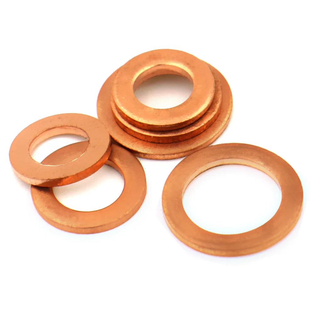 Accesorios de Hardware de sellado de anillo plano, junta de arandela de cobre sólido rojo, tapón de sumidero, accesorios de sellado de aceite,