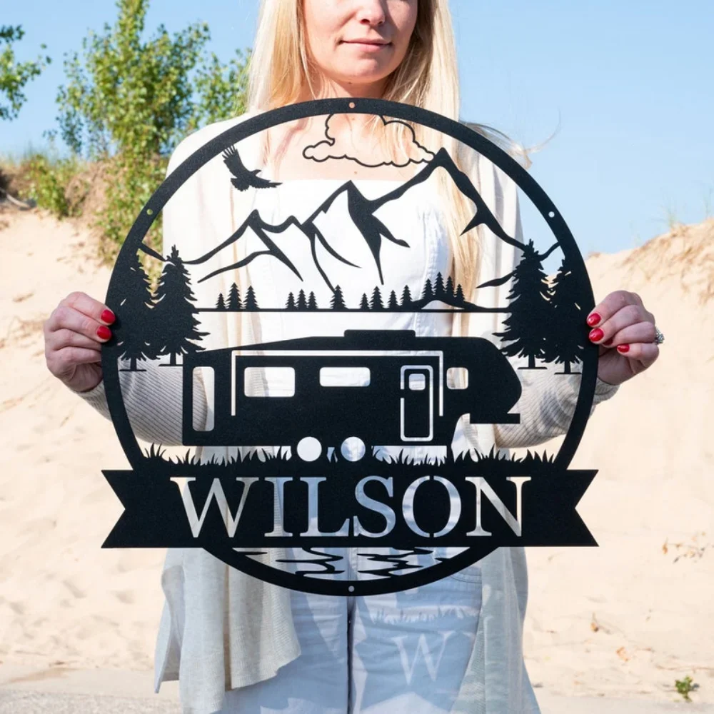 Metal Fifth Wheel Camper Sign, Customized for Camping. A Unique Outdoor Decoration. Perfect for Family Camp in Mountains