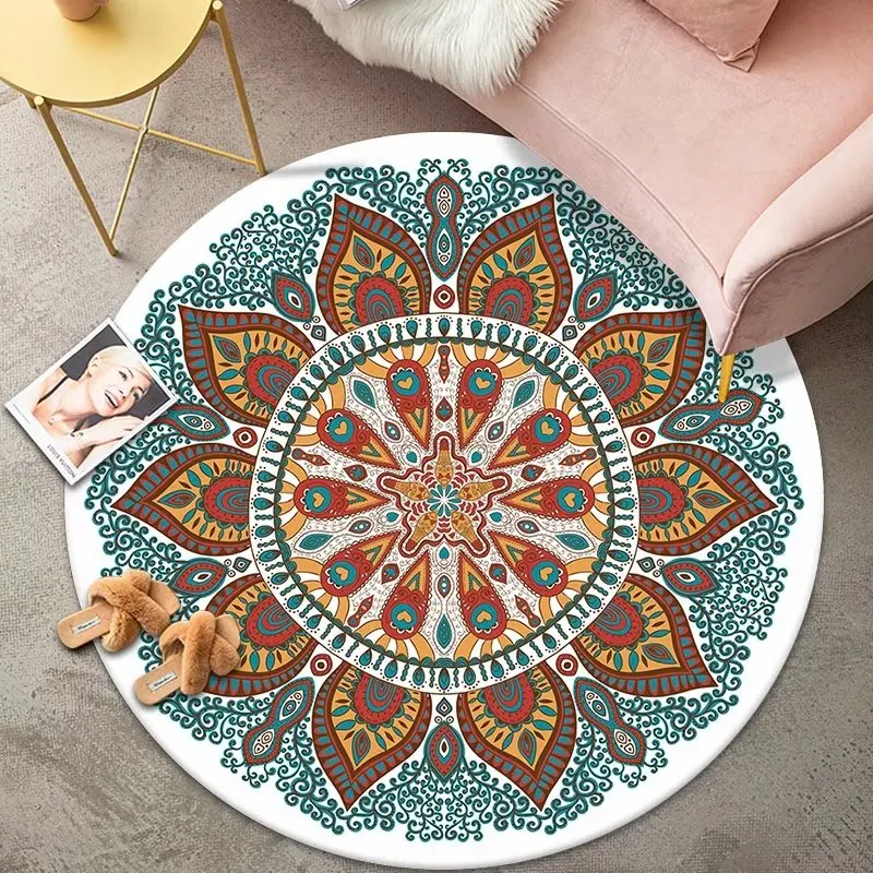 Bohemian Style Round Carpet Decoration Home Large Size Bedroom Rugs Fluffy Soft Carpet for Living Rooms Short Plush Floor Mats