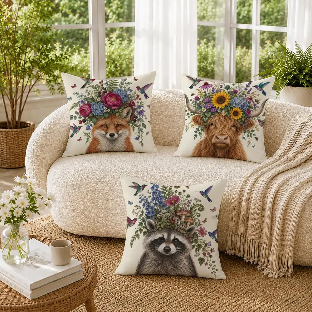 Whimsical Badger Colourful Woodland Animal Cushion Cover Short Plush Pillow Cases Hidden Zipper Cutecore Sofa Home Decor Gift
