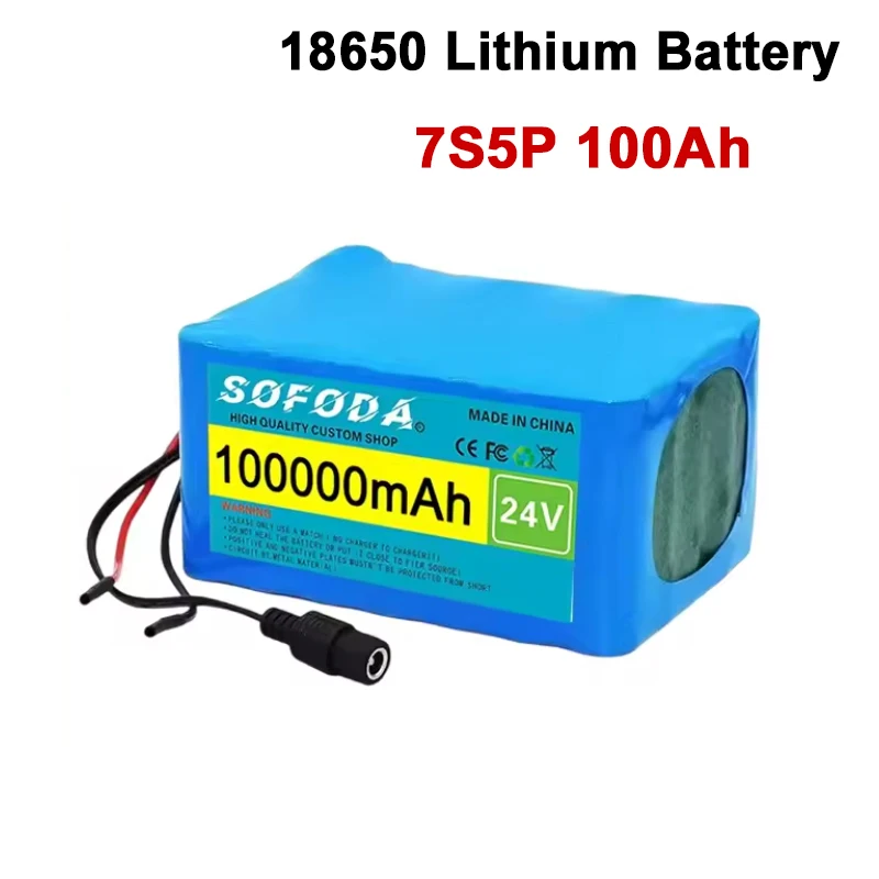 7S5P 18650 Lithium Battery Pack 24V 100Ah 15A BMS 500W 29.4V 100000mAh for Wheelchair Electric Vehicle Plus 2A Charger