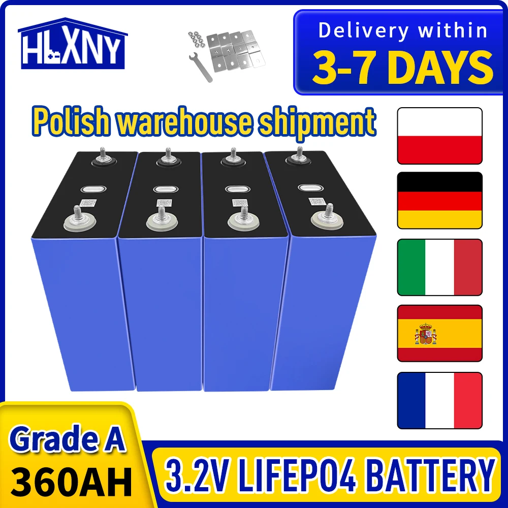 Nouvelle batterie cellulaire LFP 3,2 V à 10 000 cycles, 360 Ah – Compatible DIY pour systèmes 12 V/24 V/48 V, adaptée aux camping-cars, véhicules électriques, camions