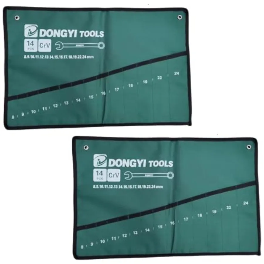 

2 Pack Wrench Roll Up Pouch Wrench Set Roll Organizer 14 Pocket Slot Canvas Tool Bag Rolling Pouches for Ratcheting Wrench Set