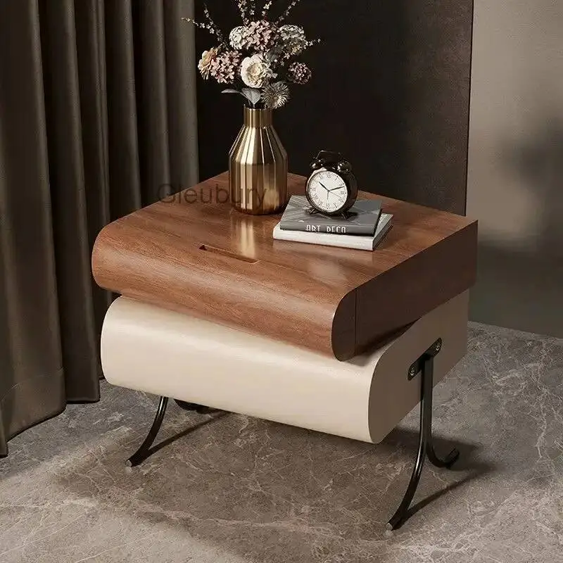 Wood Solid Bedside Table Bedroom Bedside Cabinet Wood Grain Light Luxury Locker Rotatable Storage Cabinet Storage Cabinets