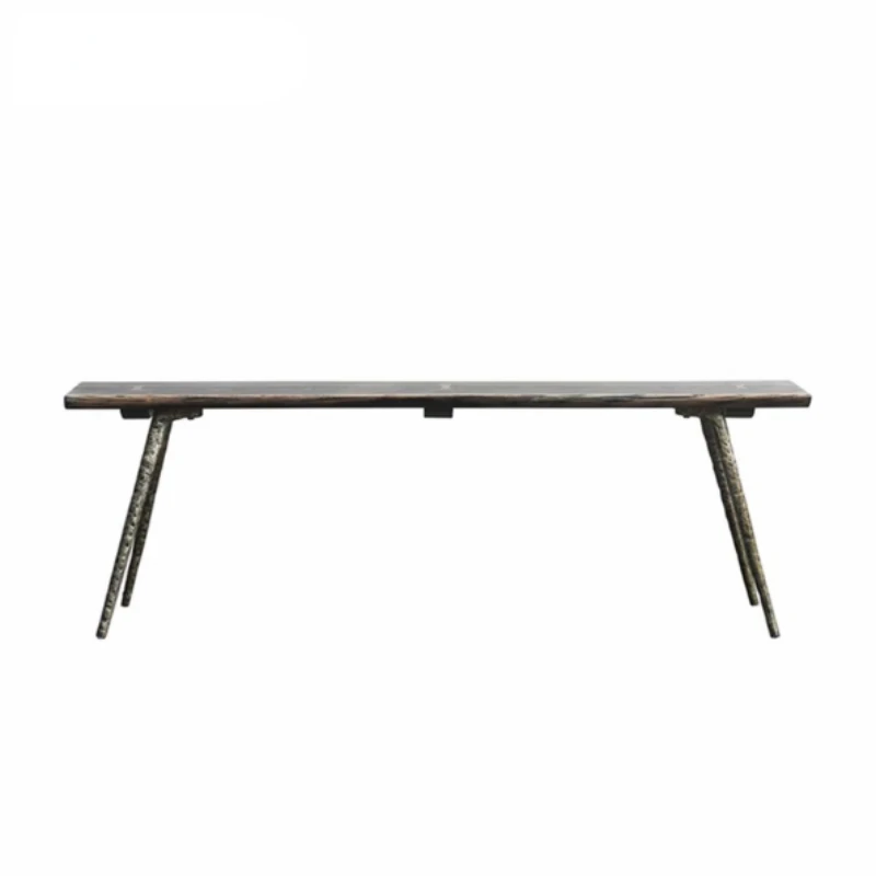 

FURNITURE Retro Solid Wood Natural Edges Seat Bench For Restaurant Unique Design Metal Legs Long Bench Home Furniture