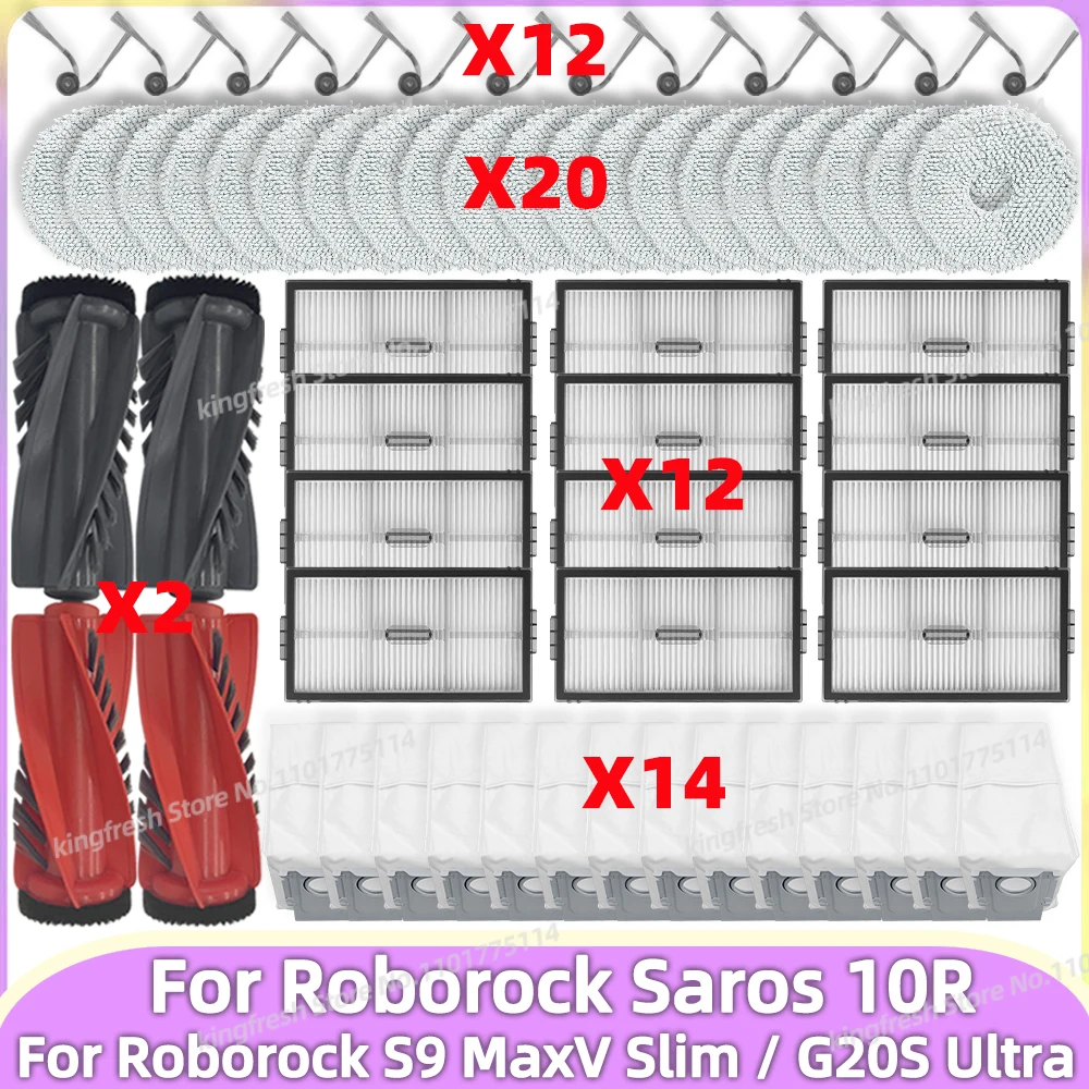 Fit For ( Roborock Saros 10R / Roborock S9 MaxV Slim / G20S Ultra) Vacuum Parts Main Roller Side Brush Filter Mop Cloth Dust Bag