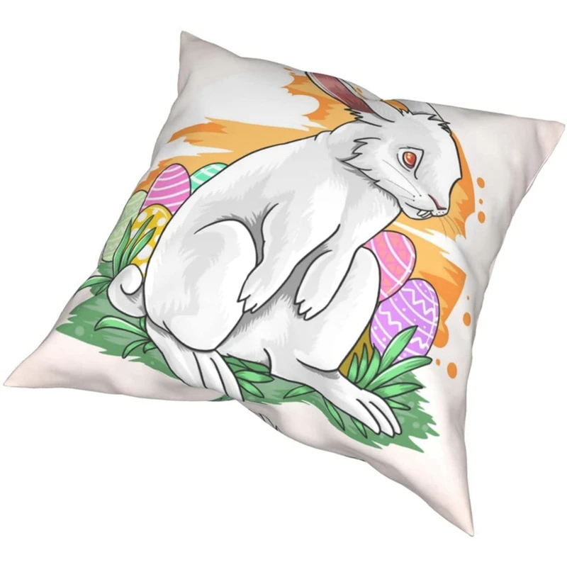X18A-イースター スローピローカバー 4枚セット 18X18インチ バニー装飾正方形スローピローカバー クッションカバー 枕カバー