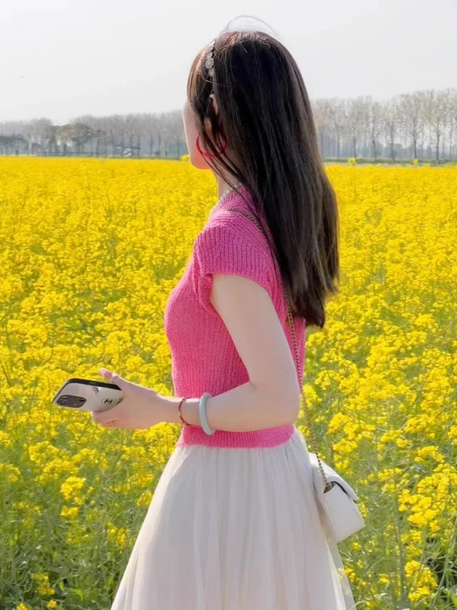 Sli Unique ort Sve tricoté Base irt pour les femmes belle Faionable coréen Sle haut d'été à la mode entrée