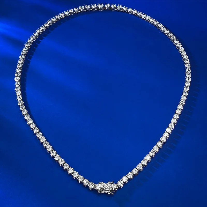 

S925 Silver Necklace, European and American Style Fashion Neckchain, Water Drop Round Diamond Row Diamond Full Diamond Necklace