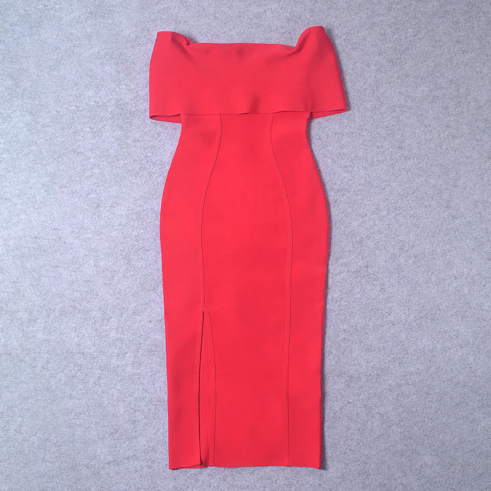 

HQBORY 2024 women bandage Mid-length dress off-shoulder strapless spilt New Fashion backless celebrity party Dress Vestidos