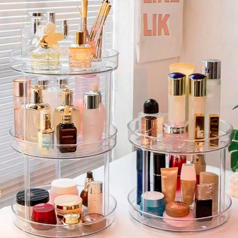 360° Rotating Makeup Organizer, Clear Acrylic Spinning Cosmetic Storage Display Case, Large Capacity Skincare & Perfume Organizer for Vanity, Bathroom Countertop & Dresser