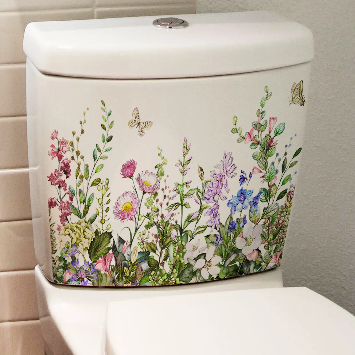 

Yjq 3pcs green plant flower toilet wall sticker bathroom toilet decoration self-adhesive wall sticker