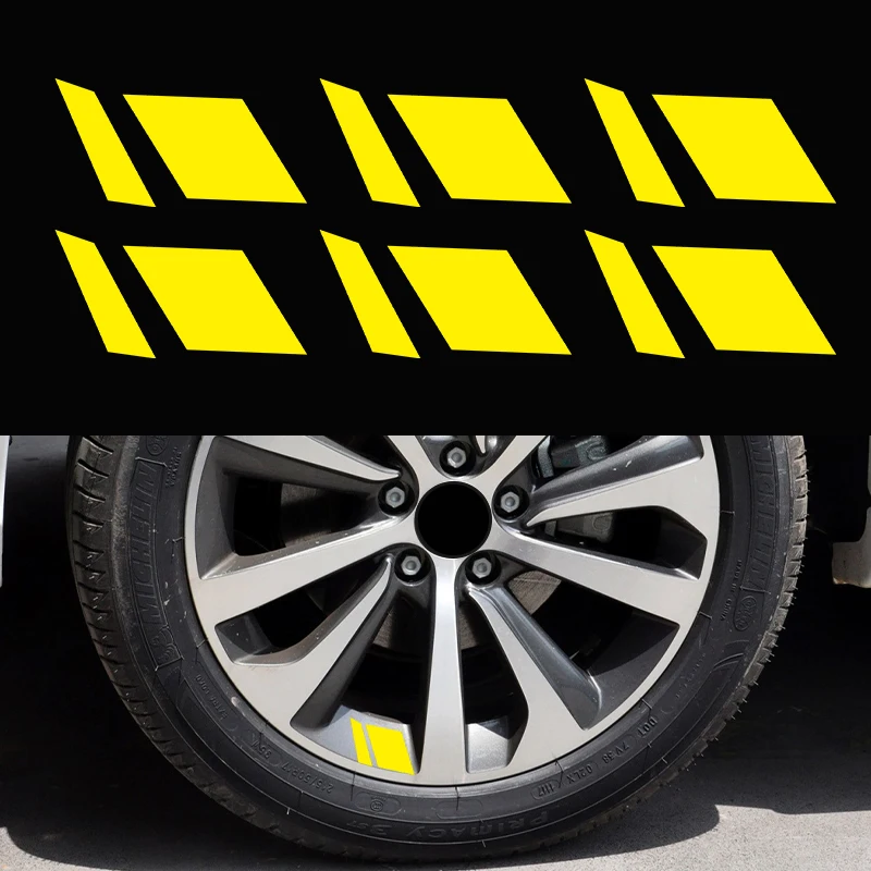 Car interior stickers 6-piece reflective car wheel rims Vinyl sticker Hash mark stripe Racing wheel hub size decoration