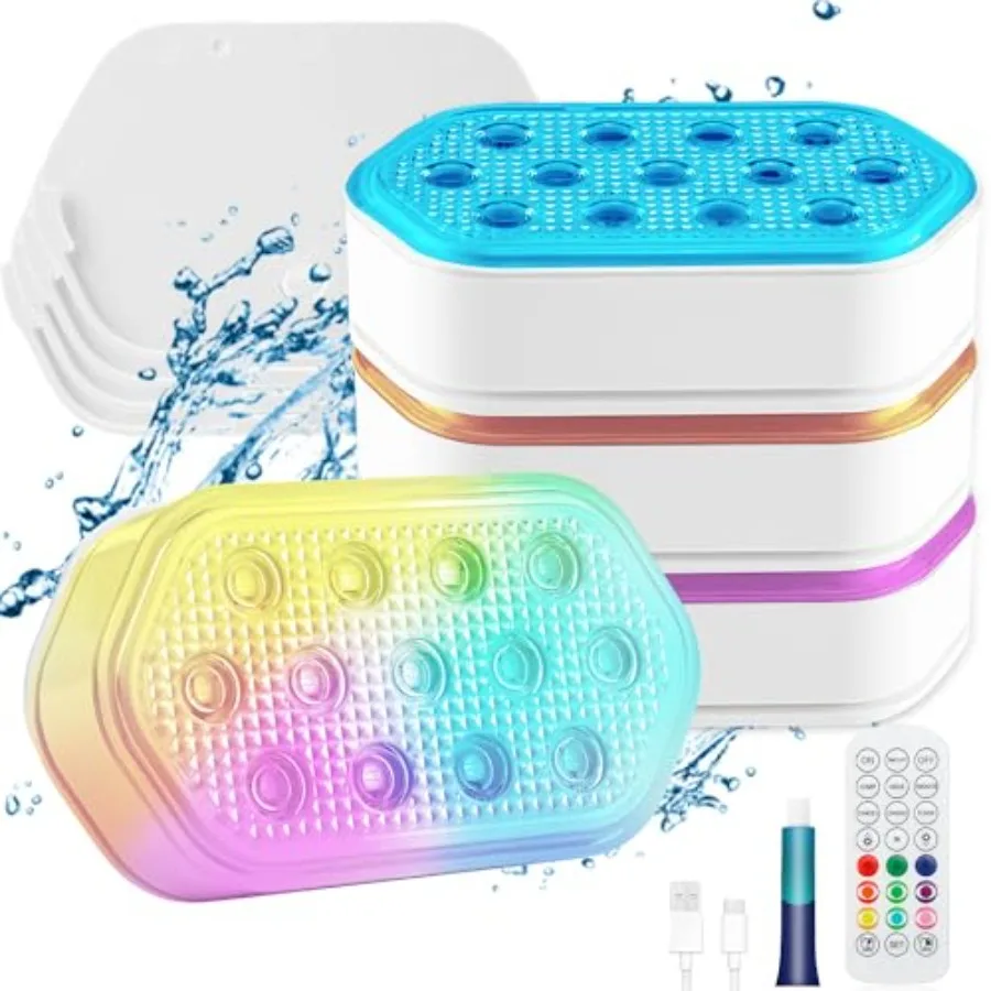 Pool Lights,Rechargeable Submersible LED Lights, IP68 Waterproof 16 Colors Magnetic Floating Light with Rechargeable Remote, Ch