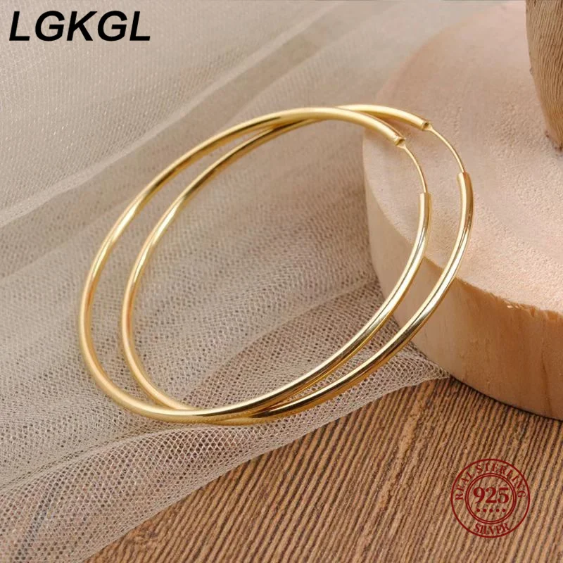 

LGKGL 18K Gold Women's Round Earring, New Collection 100% 925 Sterling Silver Big Hoop Earrings Fashion Women Jewelry