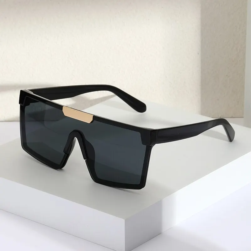 

2023 Vintage Male Flat Top Sunglasses Men Brand Black Square Shades UV400 Gradient Sun Glasses For Women Cool One Piece Designer