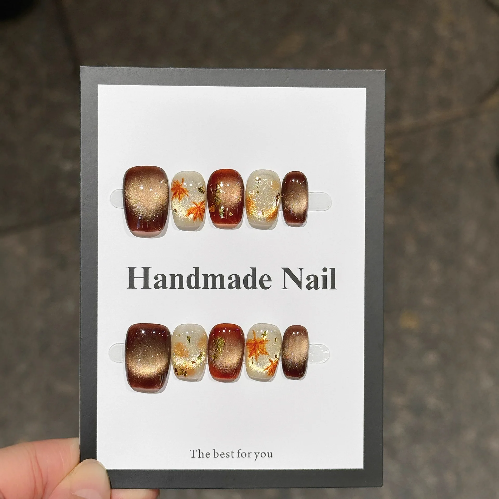 10 قطعة/المجموعة/المجموعة الشتاء مربع اليدوية الصحافة على الأظافر البني القط العين الأظافر وهمية يمكن ارتداؤها عصا على الأظافر أظافر صناعية netypithola #3