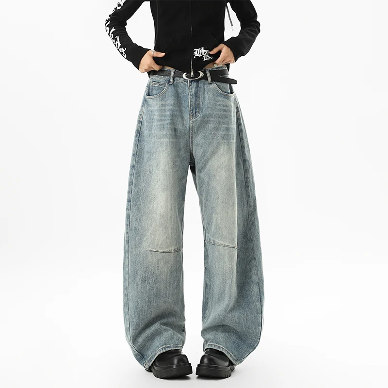 WTHT Fashion 2026 Spring Men's Gradient Do Old High Street Denim Pants Vintage American Style Wide Leg Jeans Male 2A2799