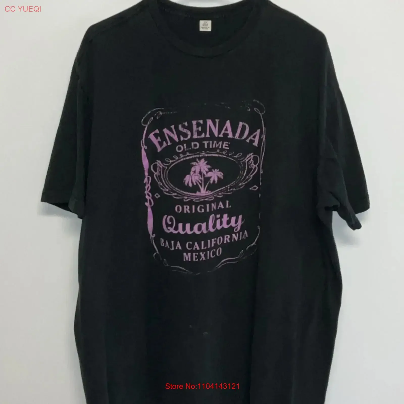 Camiseta Ensenada para Hombre, Talla 2XL, Negra, Estilo Vintage Lavado, Versátil, Casual, Unisex, Ligeramente Elástica, Ropa de Diseño, Streetwear