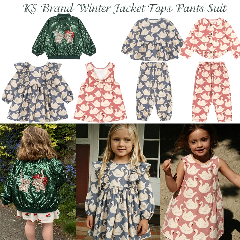 Kids' Outerwear and Coats KS Girl Sequin Jakcet Shirts Pants Trousers Suit Cotton Swan Printed Toddlers Boys Children's Clothing