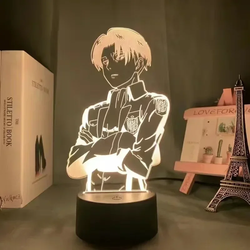 Atak na Titan Cartoon 3D Eren Levi Mikasa wizualne lampki nocne LED figurka lampka nocna Ackerman zabawki do sypialni Anime lampki nocne