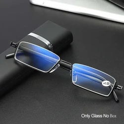 Metal Anti-Blue Light Reading Glasses Men Half Frame Prescription Eyeglasses Male Eyewear +1.0 1.5 2.0 2.5 3.0 3.5 4.0